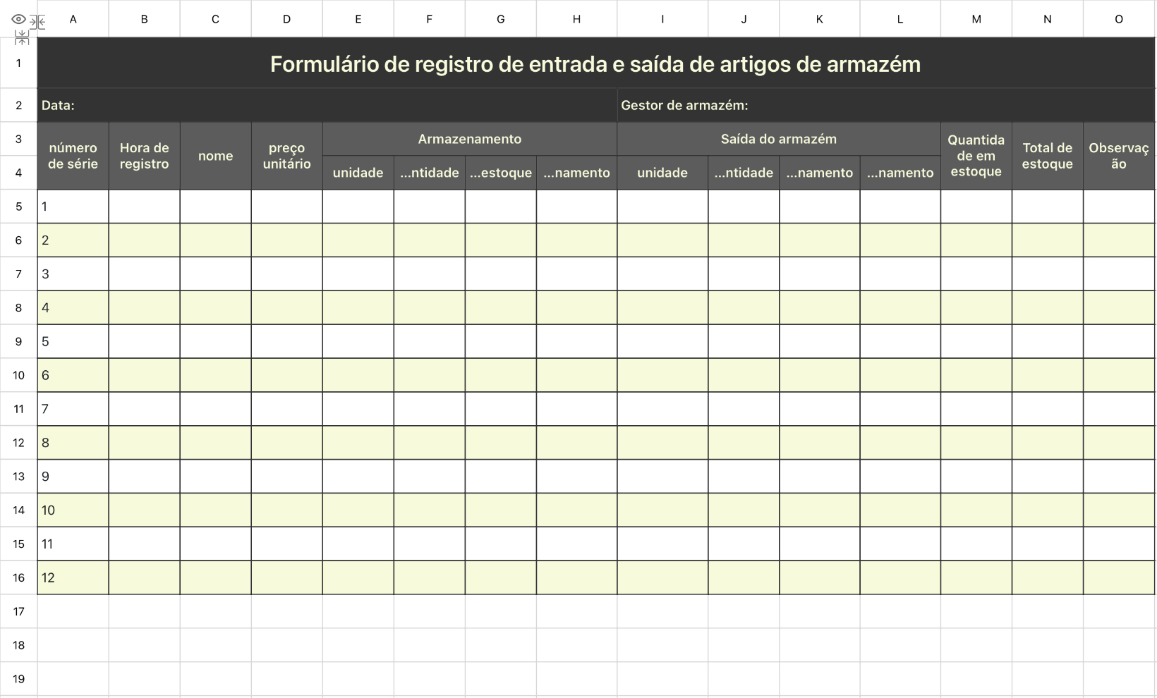 Formulário de registro de entrada e saída de artigos de armazém1